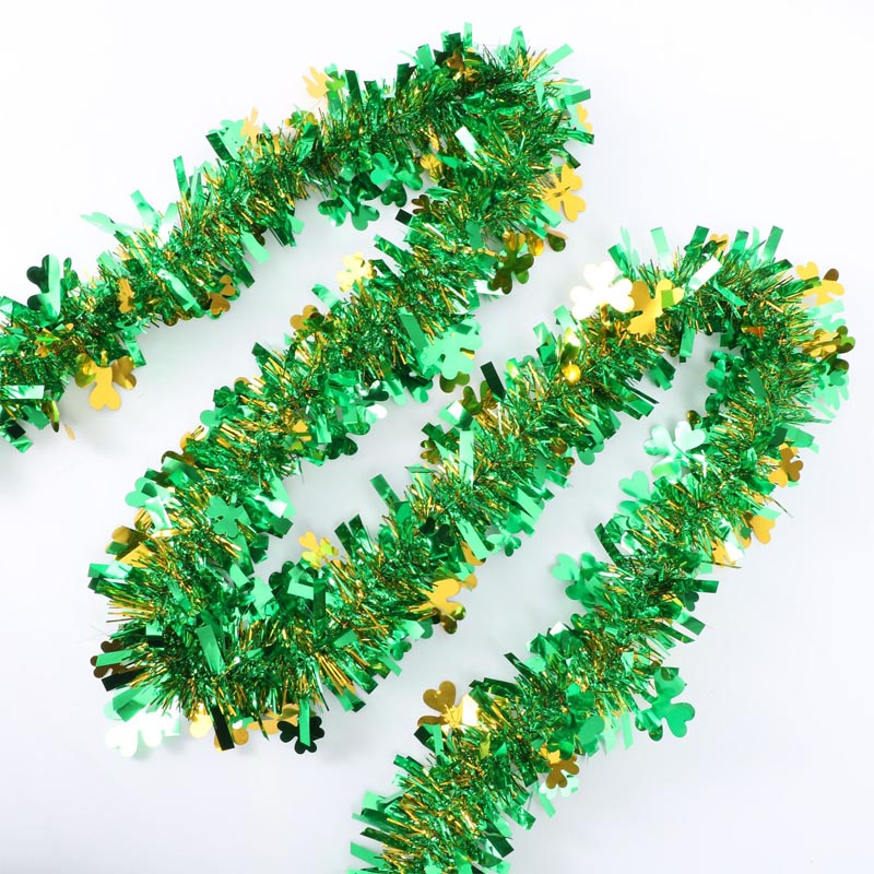 2024 มาใหม่ Glitter สีเขียว Shamrock Clover Tinsel Garland