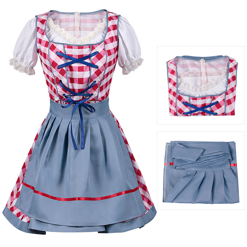 ชุดแม่บ้าน Oktoberfest Dirndl สำหรับผู้ใหญ่พร้อมผ้ากันเปื้อน