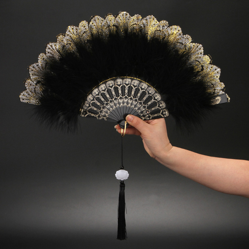 พัดลมพับขนนกสีสันสดใสโลลิต้า