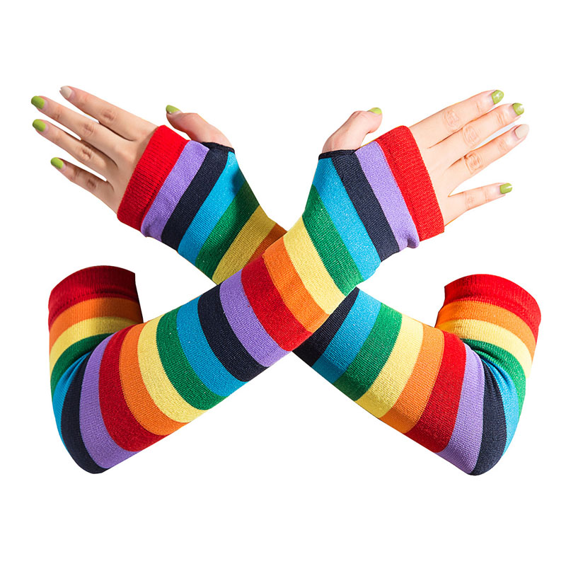 ถุงมือแบบไม่มีลายสีรุ้งยาว