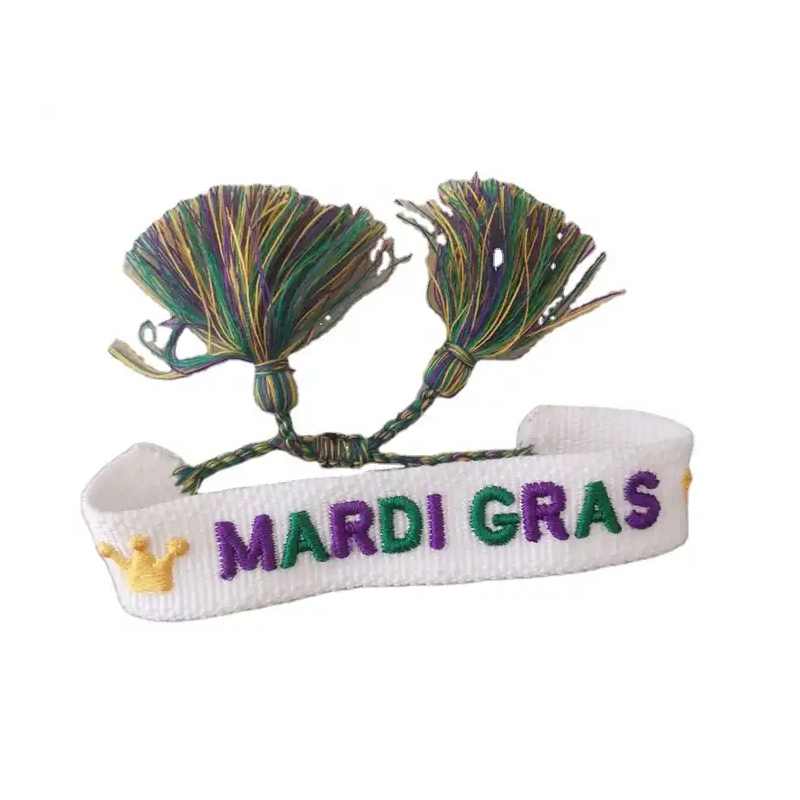 สร้อยข้อมือเย็บปักถักร้อยตัวอักษร Mardi Gras