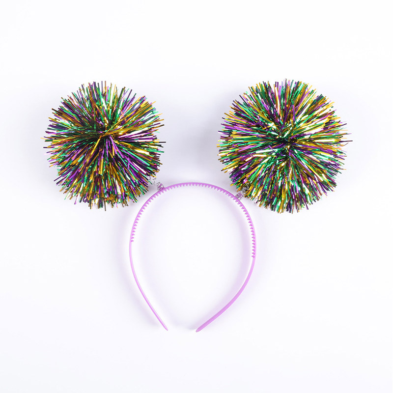Mardi Gras Pom Poms Hidband Tinsel