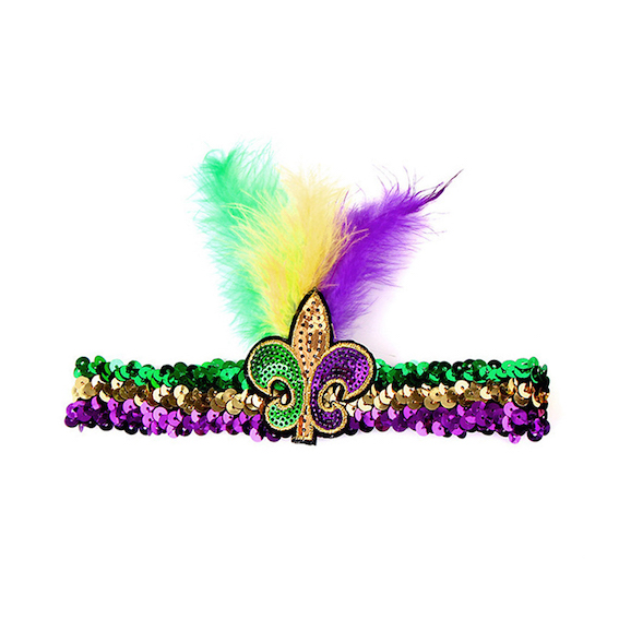 Fleur De Lis ผ้าคาดศีรษะประดับขนนกประดับเลื่อม Mardi Gras