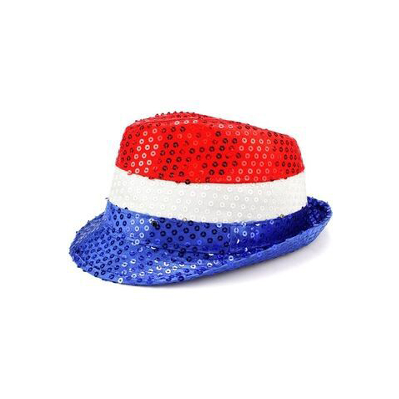 ความแปลกใหม่ 4 กรกฎาคม USA American Flag สีแดงสีขาวสีฟ้าพรรครักชาติหมวก Fedora